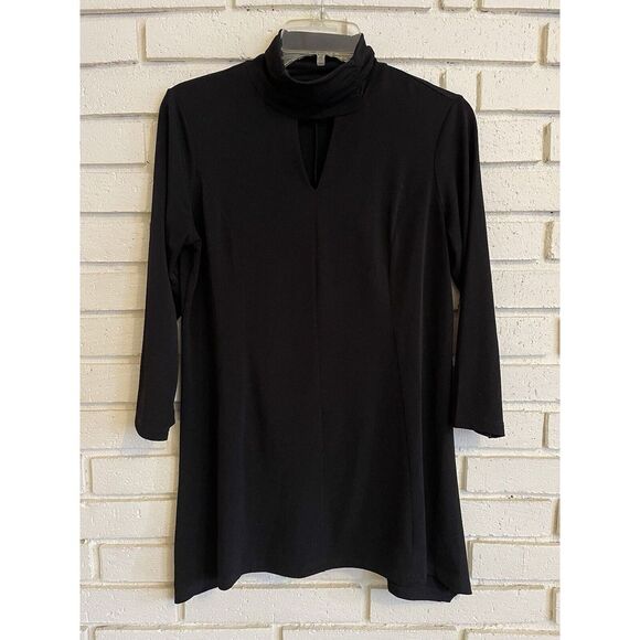 Susan Graver Liquid Knit Keyhole Mock‎ Neck Long Sleeve Top Black  Extra Small - Picture 1 of 6